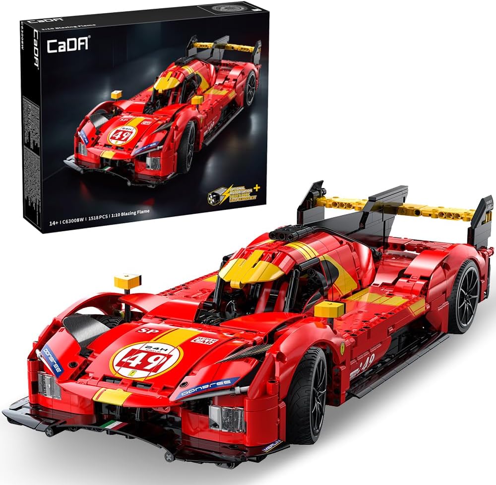 CaDA C63008W Rennwagen Klemmbausteine Technik, 1/10 Super Sportwagen Bausteinspielzeug, 1518 Teile Autospielzeug Geschenke für Erwachsene und Auto Fans