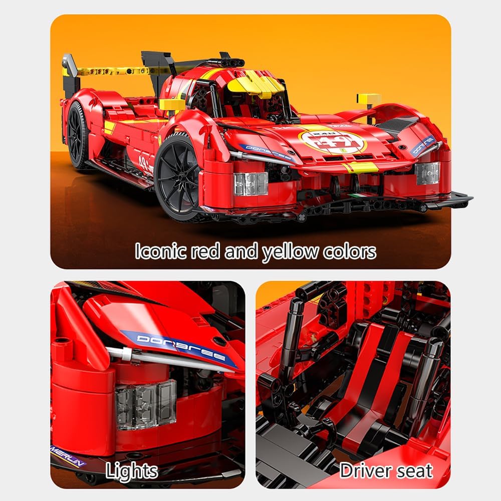 CaDA C63008W Rennwagen Klemmbausteine Technik, 1/10 Super Sportwagen Bausteinspielzeug, 1518 Teile Autospielzeug Geschenke für Erwachsene und Auto Fans