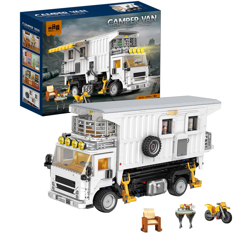 Technik Wohnmobil mit Camping Set, Motorräder, 2193+ Teile MOC Wohnmobil Bausatz, JD133 Technik Auto KIemmbausteine für Erwachsene Autoliebhaber