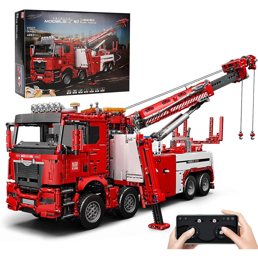 Mould King 17027D Technik Feuerwehrauto LKW mit 7 Motoren, 4880+ TeiIe MOC Technik LKW Feuerwehr Auto mit Kranarm Bausatz KIemmbausteine für Kinder und Erwachsene (Upgrade Version)
