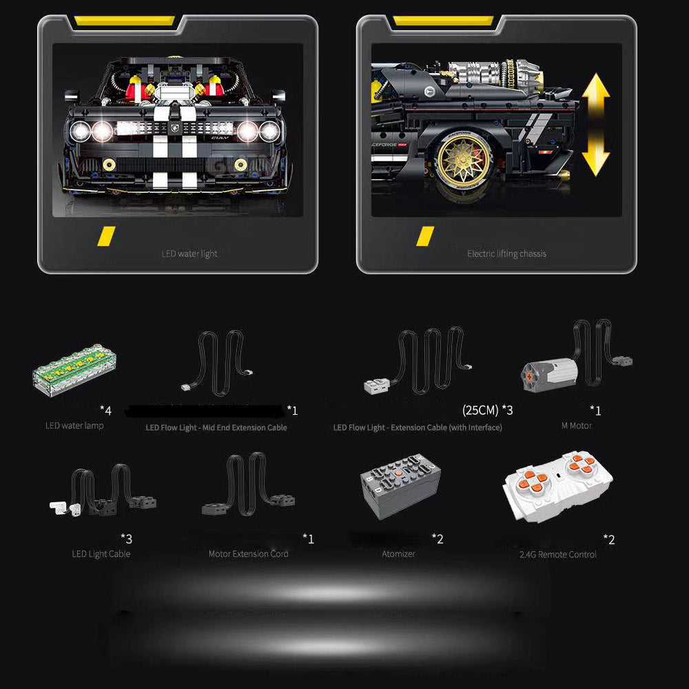 Technik Auto 1:8 Dodge Challenger Sportwagen Klemmbausteine Bausatz mit 6 Motor, 3686 Teile Groß MOC Supercar Bausteine, Realistische Rennmodell-Sammlerstücke, Spielzeug Geschenke für Erwachsene