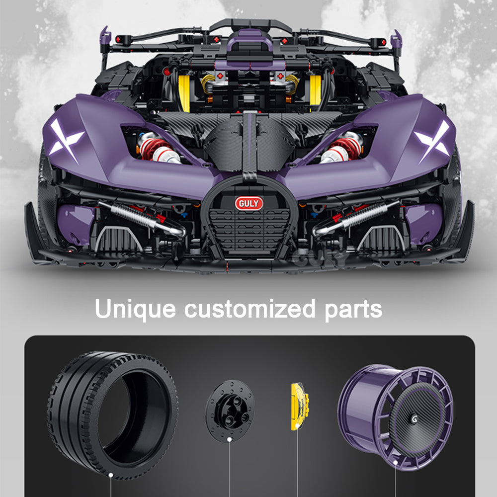 Technik Auto 1: 8 für Bugatti Bolide Supersportwagen, Groß Auto mit 6 Motoren Set, Technik Auto ModeII Bausatz, 3332 TeiIe MOC Superauto ModeII, für Bugatti Technik Auto