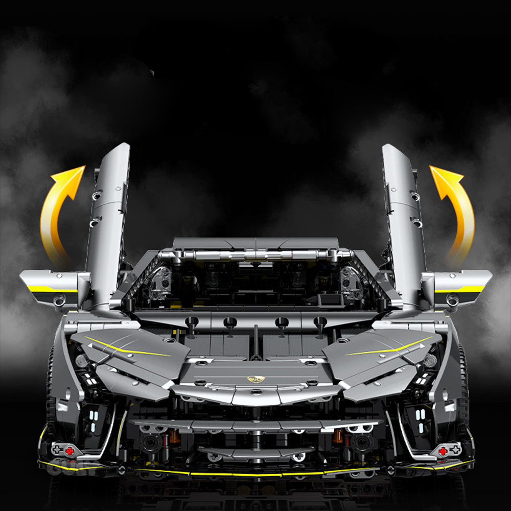 MocSpaß Technik Auto für Lamborghini One-Off, 1:8 Technik Auto mit 4 Motoren, Technik Supercar Auto mit leds Bausatz MOC Auto KIemmbausteine Kompatibel mit lego Technik Lamborghini Auto