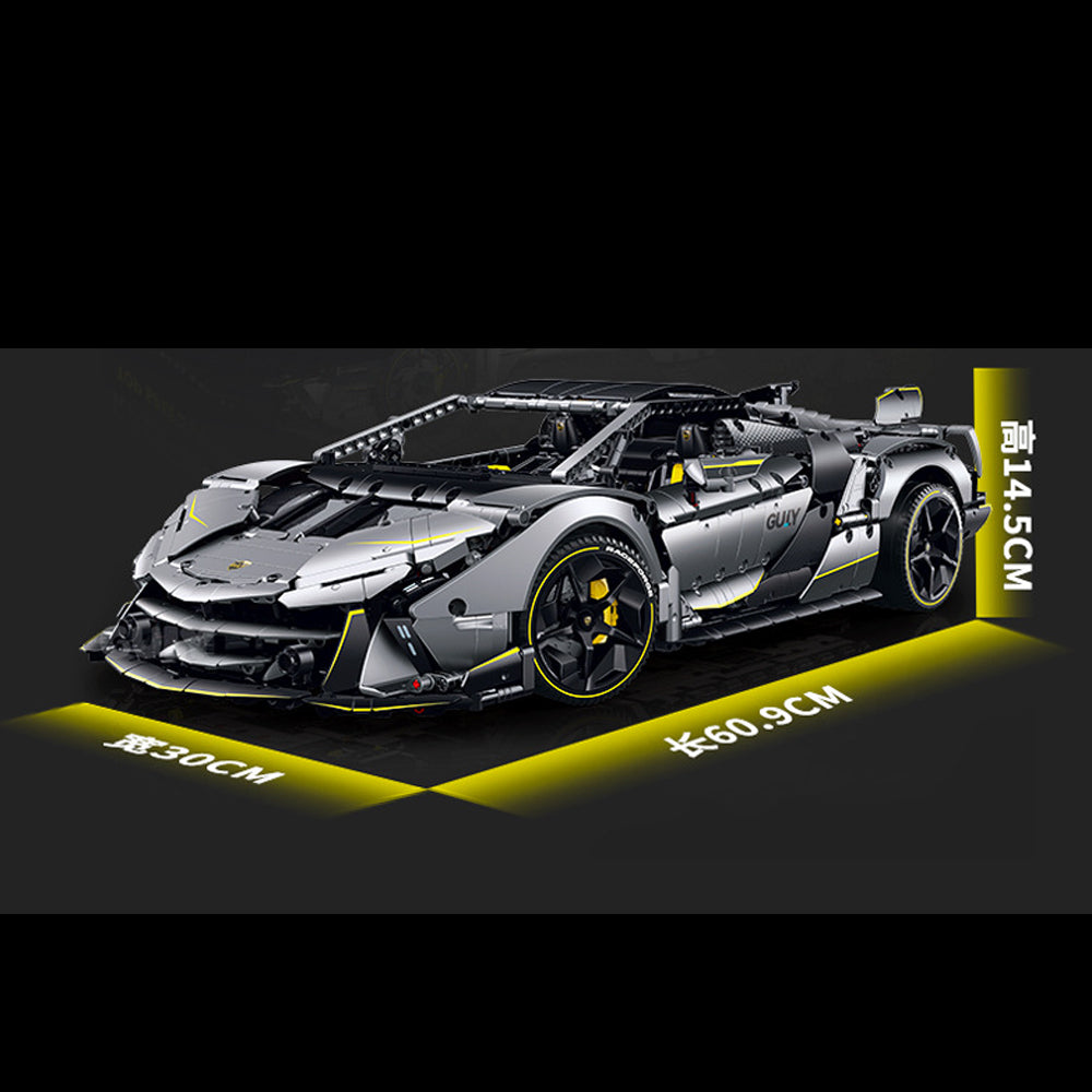 MocSpaß Technik Auto für Lamborghini One-Off, 1:8 Technik Auto mit 4 Motoren, Technik Supercar Auto mit leds Bausatz MOC Auto KIemmbausteine Kompatibel mit lego Technik Lamborghini Auto