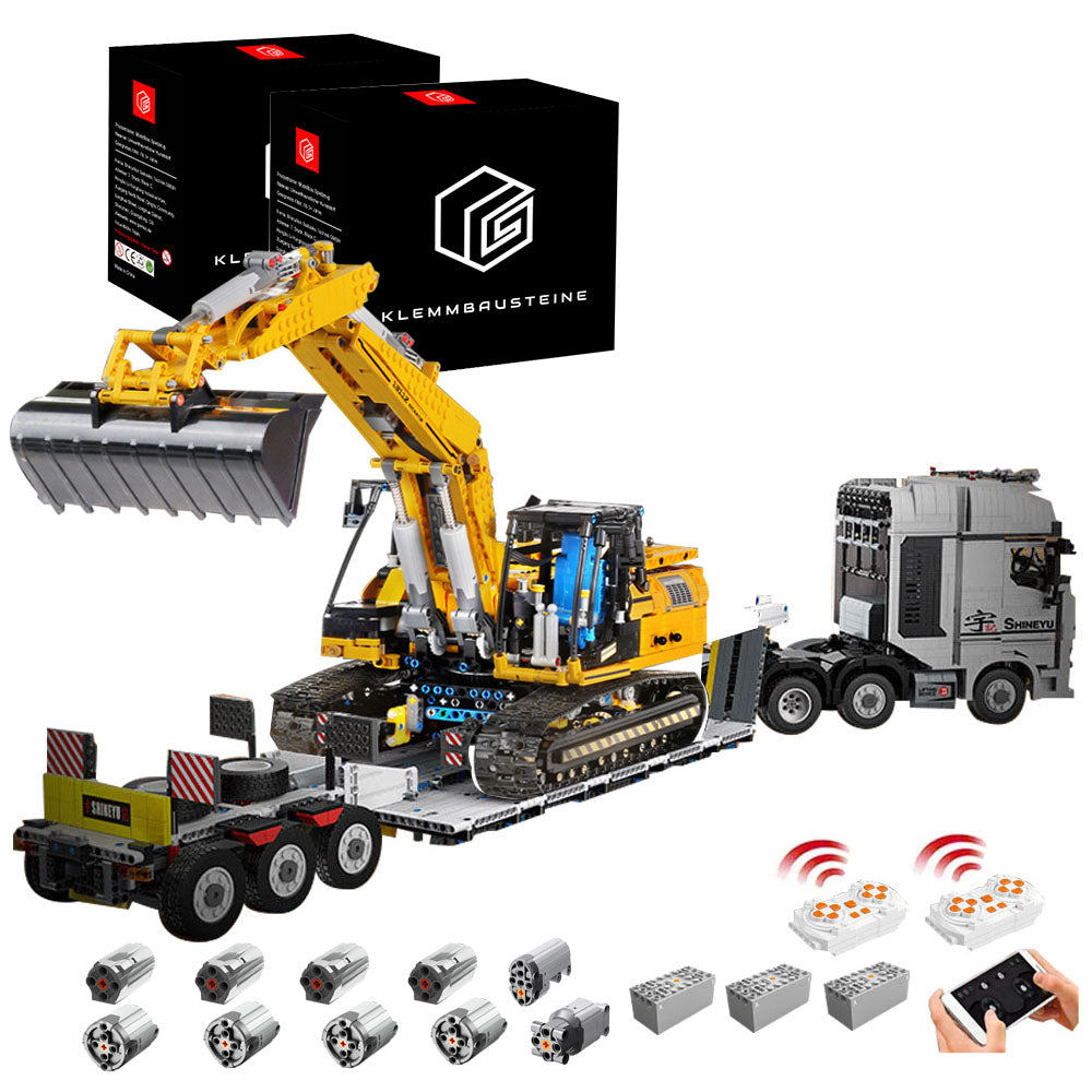 Technik LKW mit Anhänger, Bagger, 6300+ Teile Technik Pneumatik LKW mit Anhänger, Technik Truck mit Anhänger, Raupenbagger Modell Bausatz Kompatibel mit Lego Technik