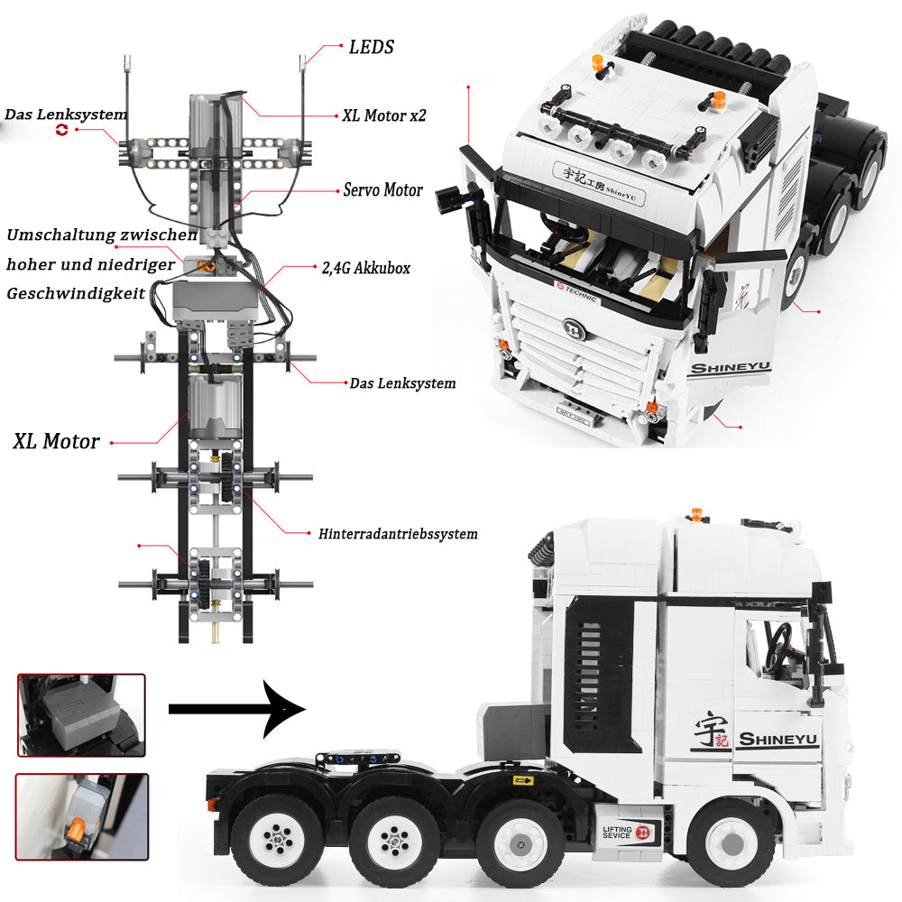 Technik LKW mit Anhänger, Bagger, 6300+ Teile Technik Pneumatik LKW mit Anhänger, Technik Truck mit Anhänger, Raupenbagger Modell Bausatz Kompatibel mit Lego Technik