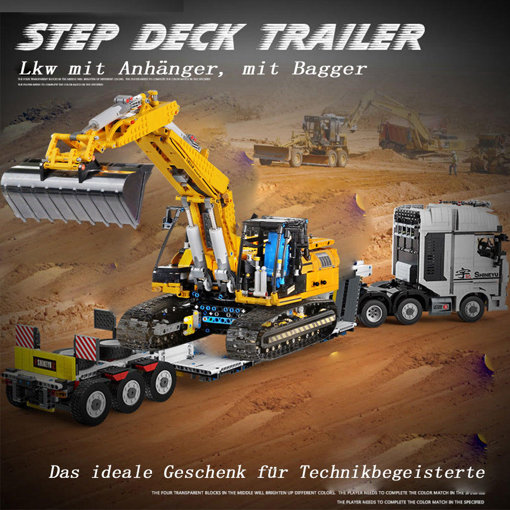 Technik LKW mit Anhänger, Bagger, 6300+ Teile Technik Pneumatik LKW mit Anhänger, Technik Truck mit Anhänger, Raupenbagger Modell Bausatz Kompatibel mit Lego Technik