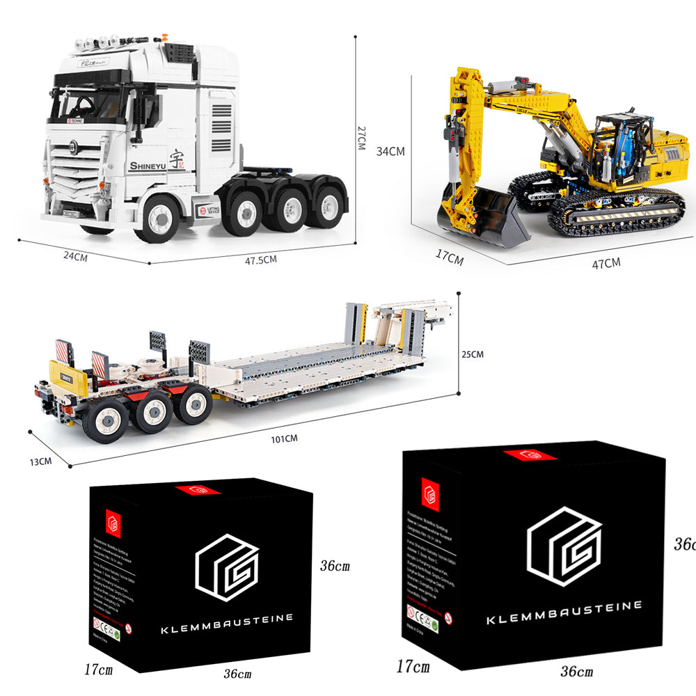 Technik LKW mit Anhänger, Bagger, 6300+ Teile Technik Pneumatik LKW mit Anhänger, Technik Truck mit Anhänger, Raupenbagger Modell Bausatz Kompatibel mit Lego Technik