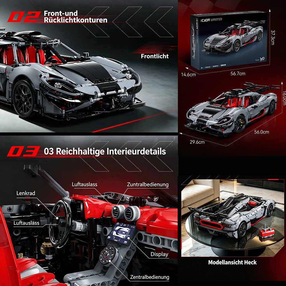Technik Auto CADA Koenigsegg Attack Hypercar, Technik Rennwagen Modell Bausatz, 3634+ Teile MOC Auto Modell, für Koenigseggg (Originalverpackung)