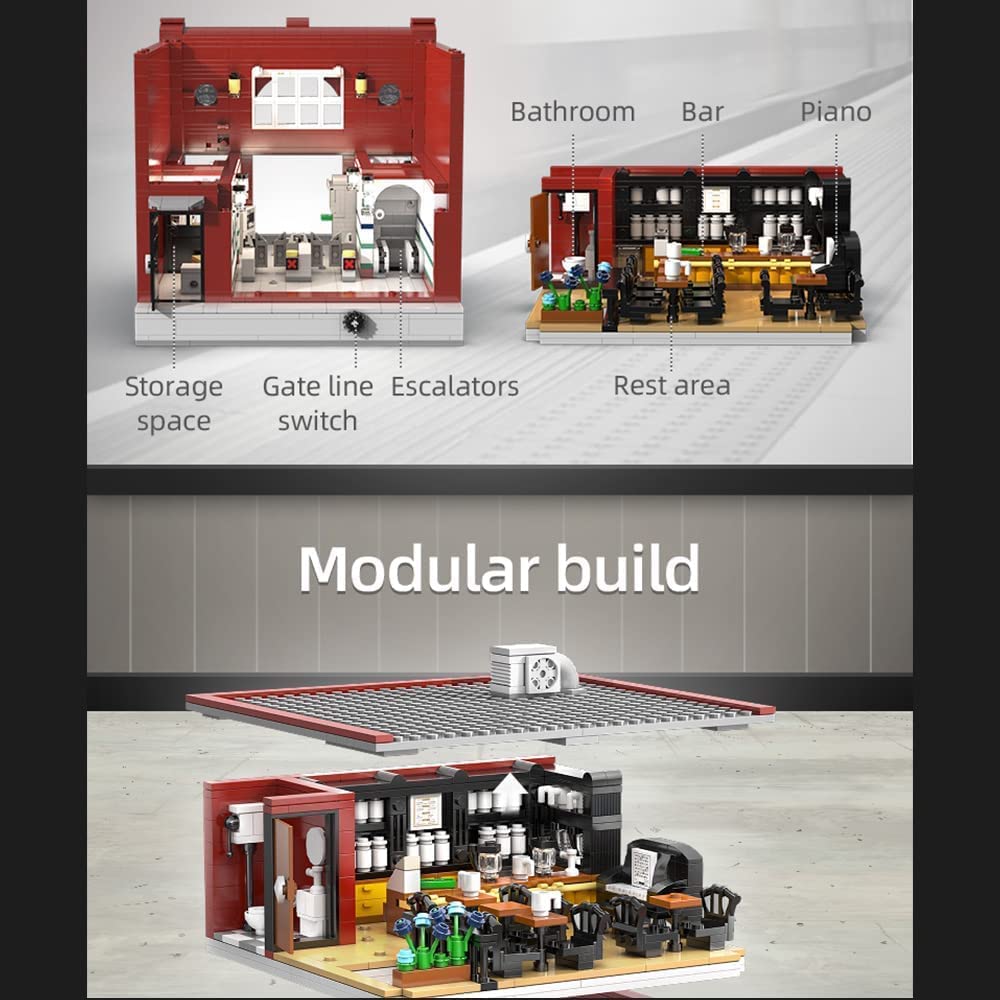 Modular Londoner U-Bahnstation mit Retro Sportwagen, 3200+ Teile Technik Auto Technik U-Bahnstation mit LEDs Modell Bausatz Kompatibel mit Lego Modular