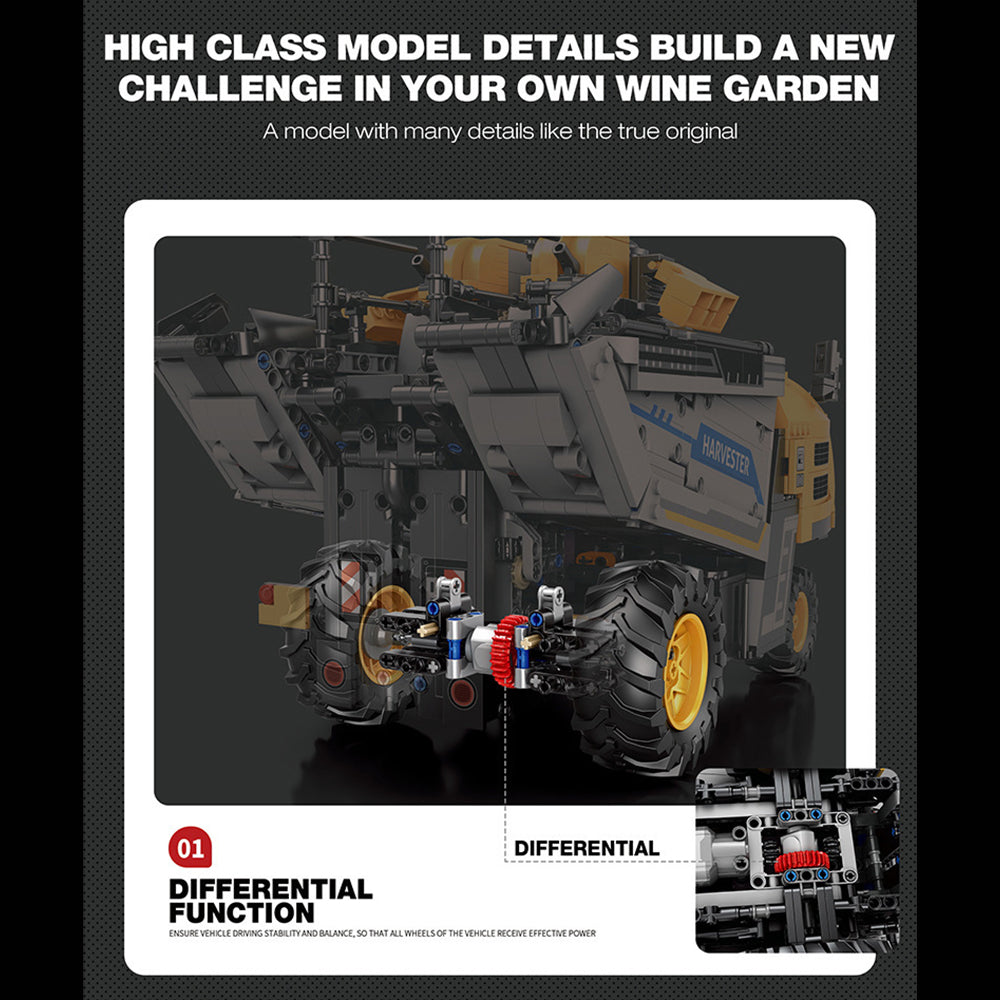 Technik Traktor 22026, Technik Erntemaschine Weinbeere Modell, 2200+ Teile Technik Traktor Bauset Klemmbausteine Set Kompatibel mit Technik Traktor