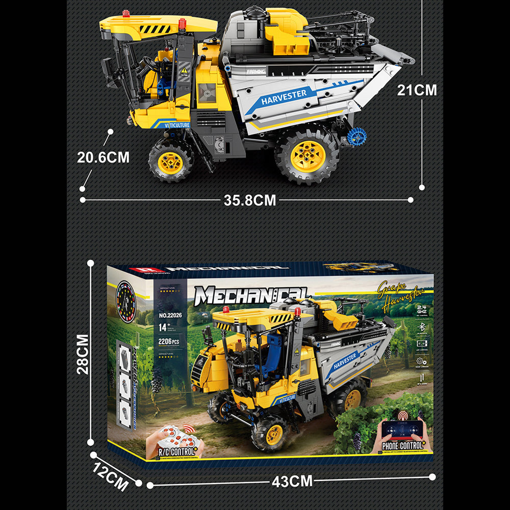 Technik Traktor 22026, Technik Erntemaschine Weinbeere Modell, 2200+ Teile Technik Traktor Bauset Klemmbausteine Set Kompatibel mit Technik Traktor