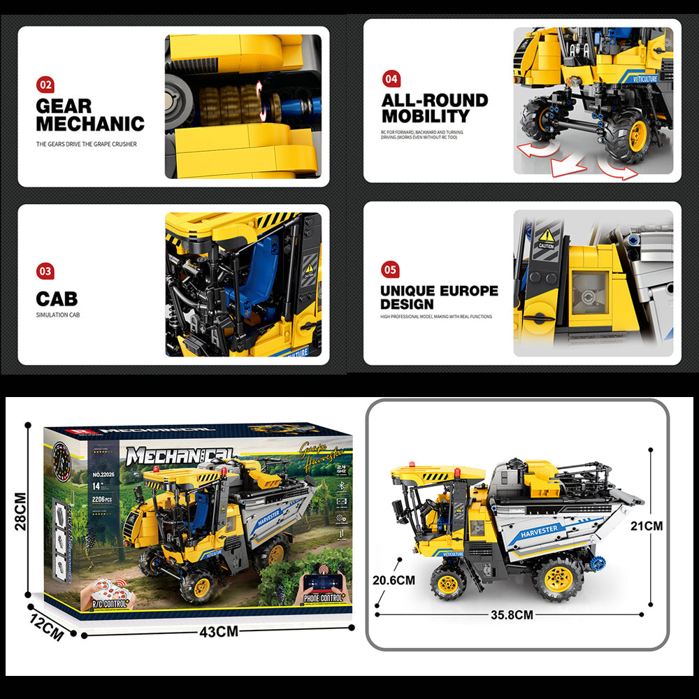 Technik Traktor 22026, Technik Erntemaschine Weinbeere Modell, 2200+ Teile Technik Traktor Bauset Klemmbausteine Set Kompatibel mit Technik Traktor