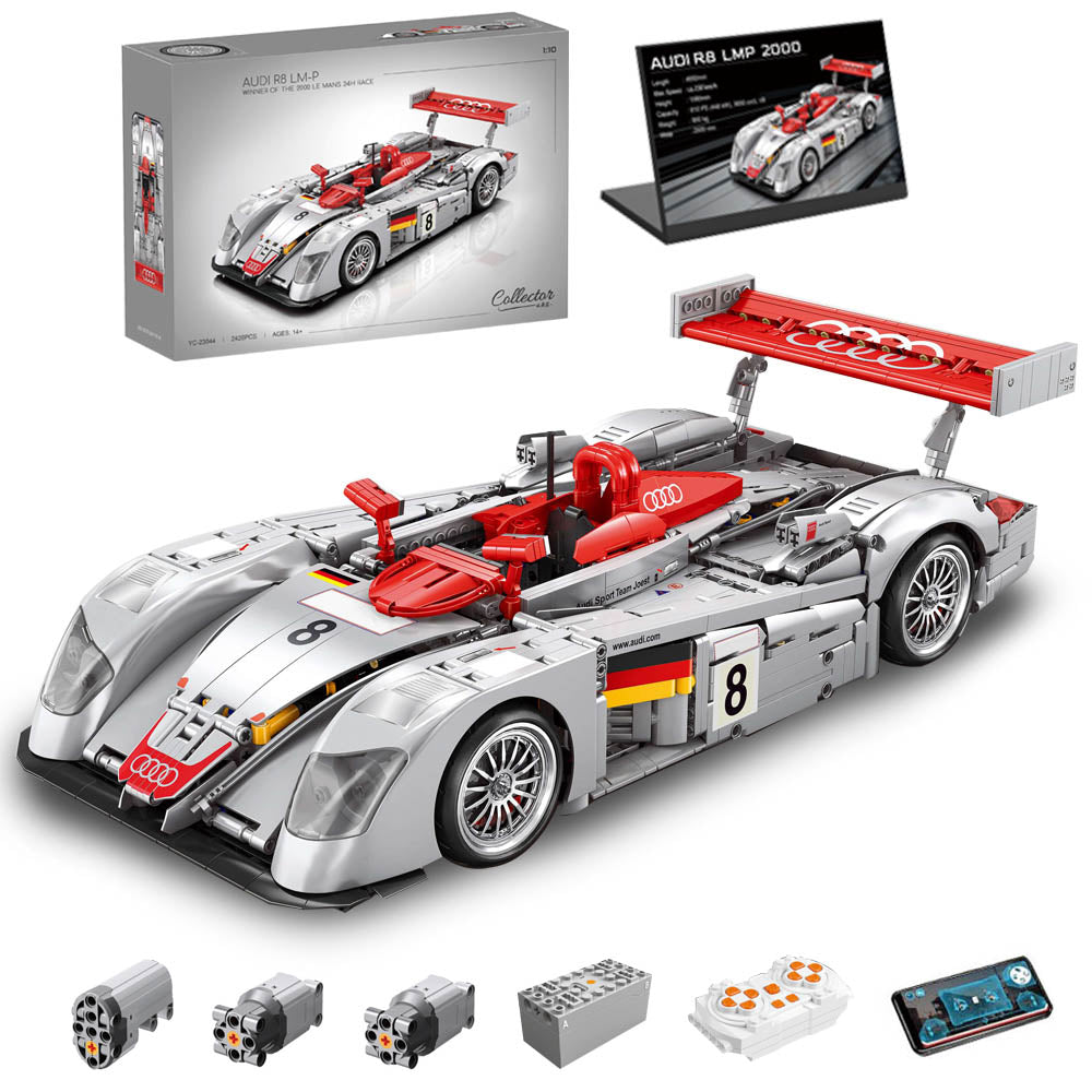 Technik Auto für Audi R8 LM-P 2000 Le Mans 24 Race Rennauto, MOC R8 Rennwagen, 2426 KIemmbausteine Technik Rennauto für Kinder, Erwachsene, Baumeister, YC-23044