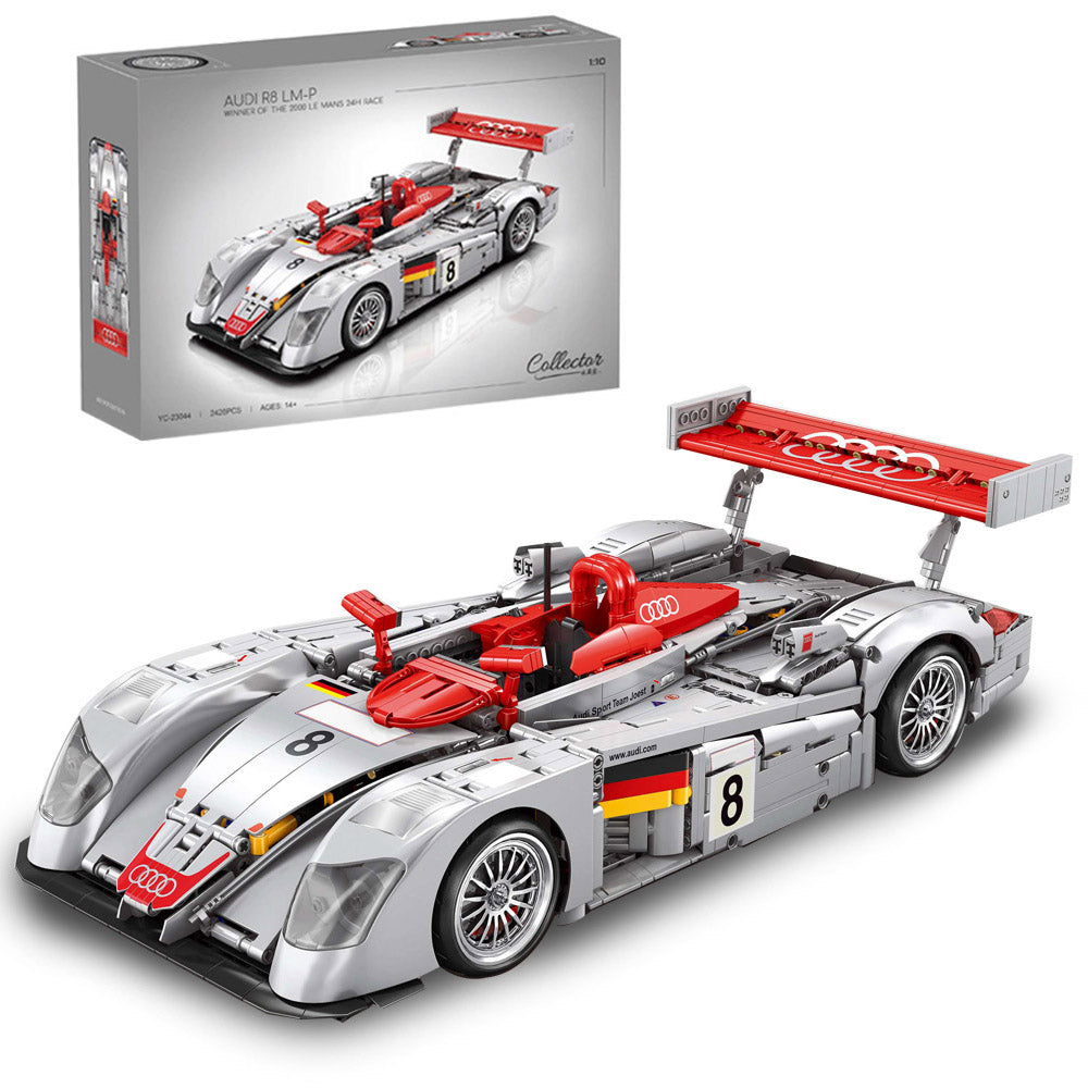 Technik Auto für Audi R8 LM-P 2000 Le Mans 24 Race Rennauto, MOC R8 Rennwagen, 2426 KIemmbausteine Technik Rennauto für Kinder, Erwachsene, Baumeister, YC-23044