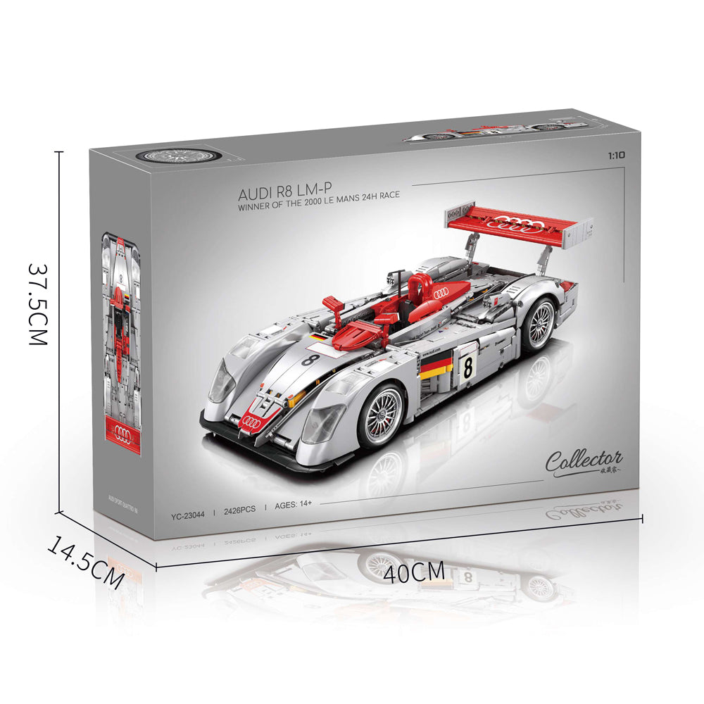 Technik Auto für Audi R8 LM-P 2000 Le Mans 24 Race Rennauto, MOC R8 Rennwagen, 2426 KIemmbausteine Technik Rennauto für Kinder, Erwachsene, Baumeister, YC-23044