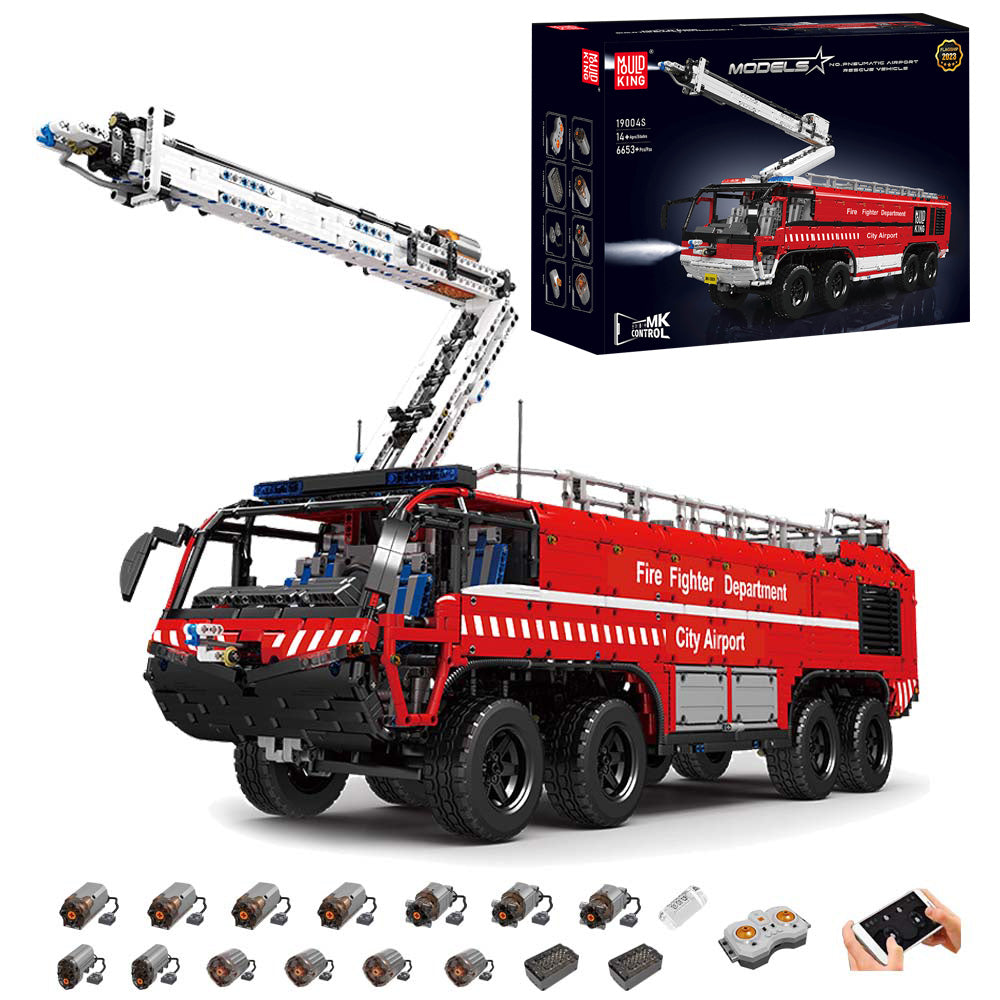 Technik Flughafen Rettungsfahrzeug Modell 6653 Teile Set zusammenbaut (Fernbedienung & APP-Steuerung R/C) Wasserspray Klemmbausteine Bausatz kompatibel mit Lego Technik