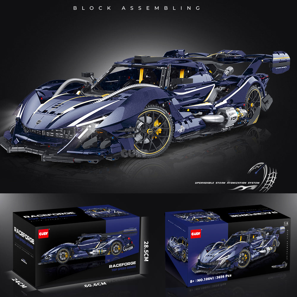 Technik Auto für Apollo Rennauto, MOC Technik Supercar Bausatz mit 4 M0T0R Bausatz, 1: 8 KIemmbausteine für Kinder und Erwachsene
