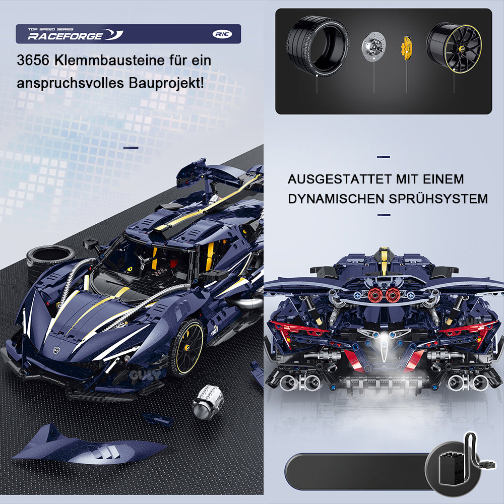 Technik Auto für Apollo Rennauto, MOC Technik Supercar Bausatz mit 4 M0T0R Bausatz, 1: 8 KIemmbausteine für Kinder und Erwachsene