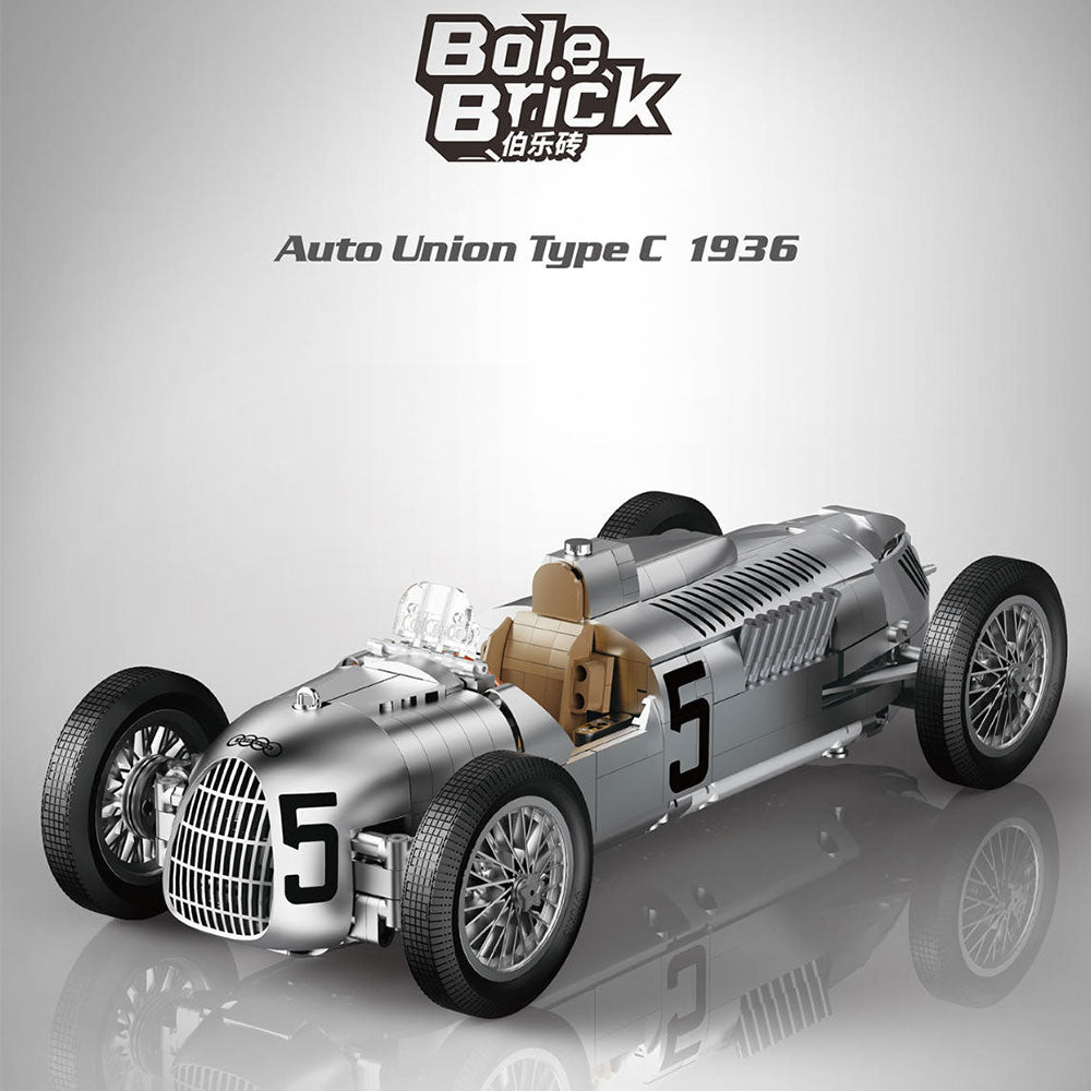 Technik Audi 1936-Auto Union Type C Rennauto, MOC Audi Rennwagen, 1068 KIemmbausteine Technik Rennauto für Baumeister, YC-23052