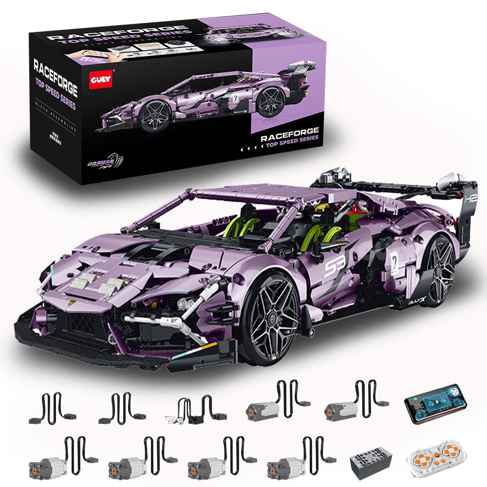 Technik Auto für Lamborghini Revuelto Hypercar, Technik Auto mit 6 Motoren Technik Auto Bausatz MOC Auto KIemmbausteine für Lamborghini Technik Auto, Originalverpackung