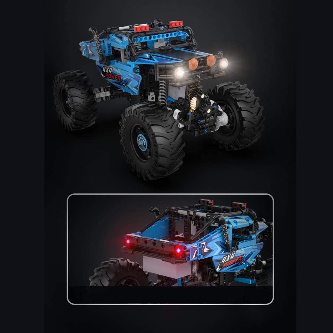 C61008W Technik Auto, Monster LKW mit Fernbedienung, Motor und LED Licht, 4x4 Off-Road Vehicle Auto Bauspielzeug