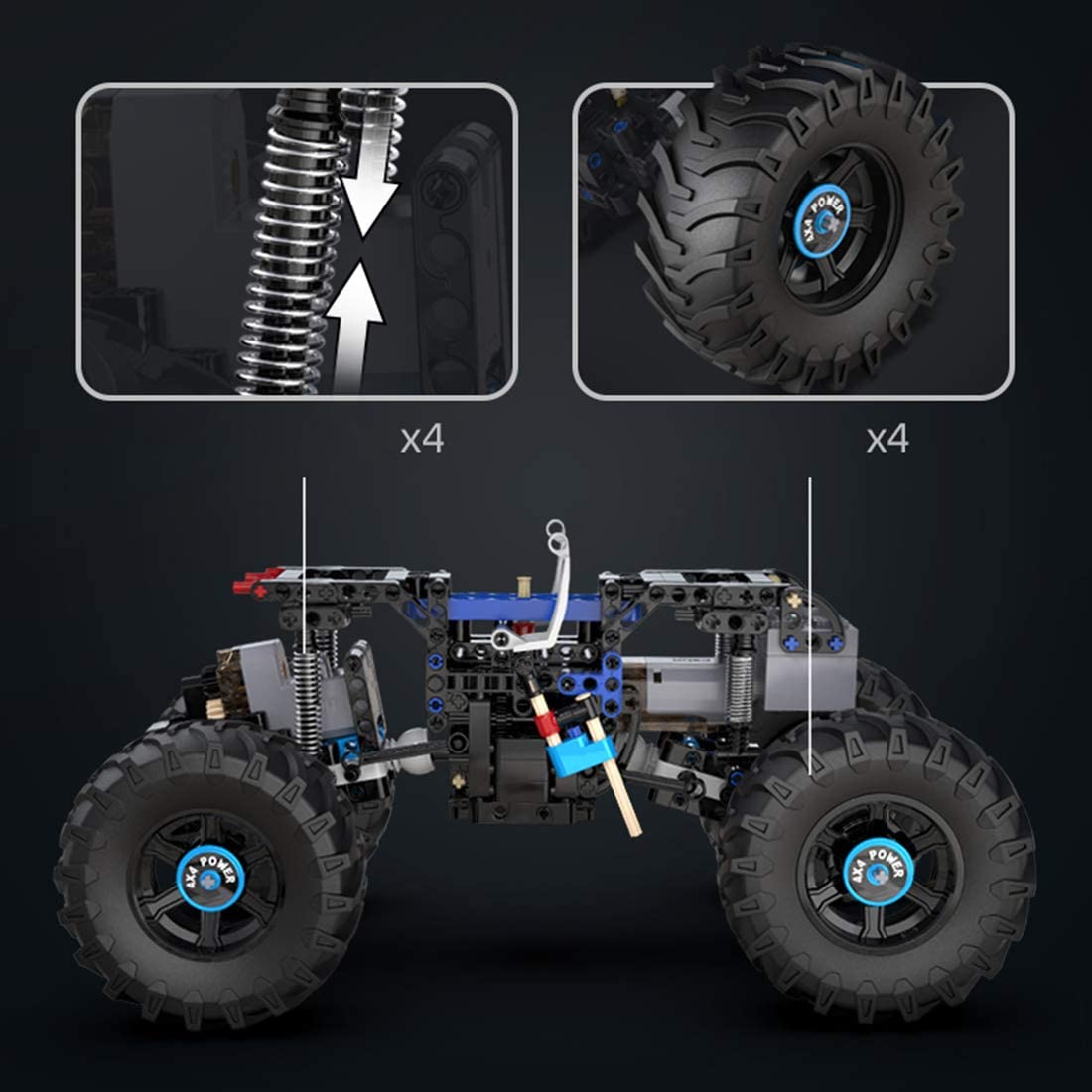 C61008W Technik Auto, Monster LKW mit Fernbedienung, Motor und LED Licht, 4x4 Off-Road Vehicle Auto Bauspielzeug