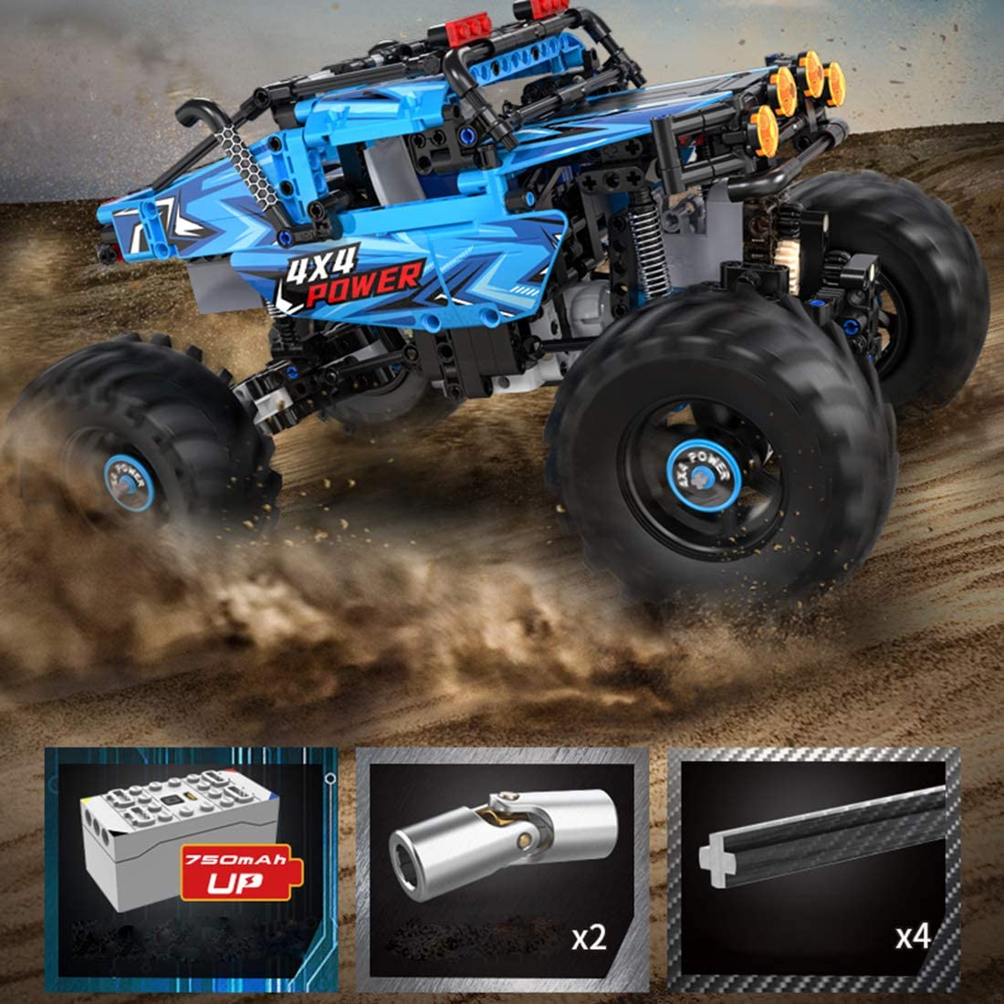 C61008W Technik Auto, Monster LKW mit Fernbedienung, Motor und LED Licht, 4x4 Off-Road Vehicle Auto Bauspielzeug