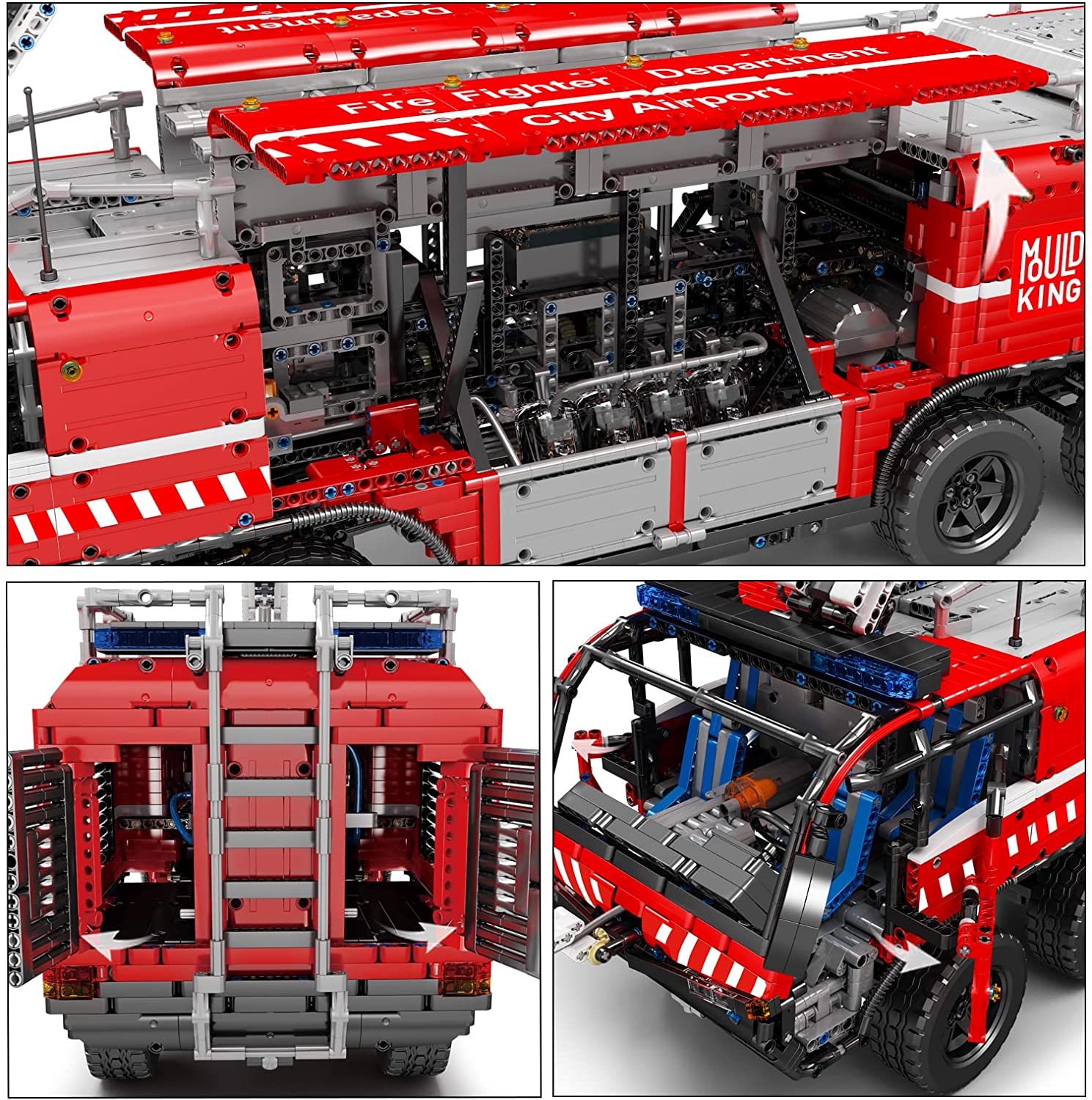 Technik Flughafen Rettungsfahrzeug Modell 6653 Teile Set zusammenbaut (Fernbedienung & APP-Steuerung R/C) Wasserspray Klemmbausteine Bausatz kompatibel mit Lego Technik