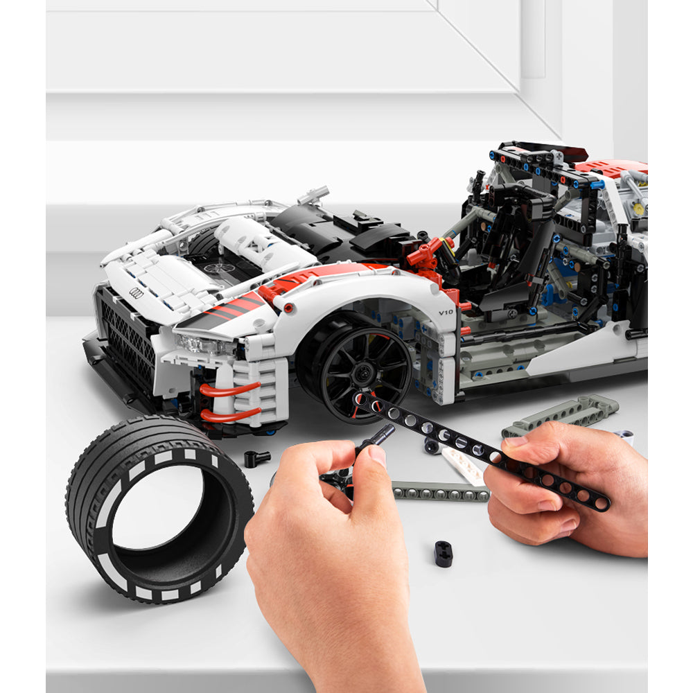 Audi R8 LMS GT3 Modell, Technik Rennwagen mit Motoren, LEDs Modell, Technik Ferngesteuert Auto Klemmbausteine Modellbau Kompatibel mit Lego Technik Auto