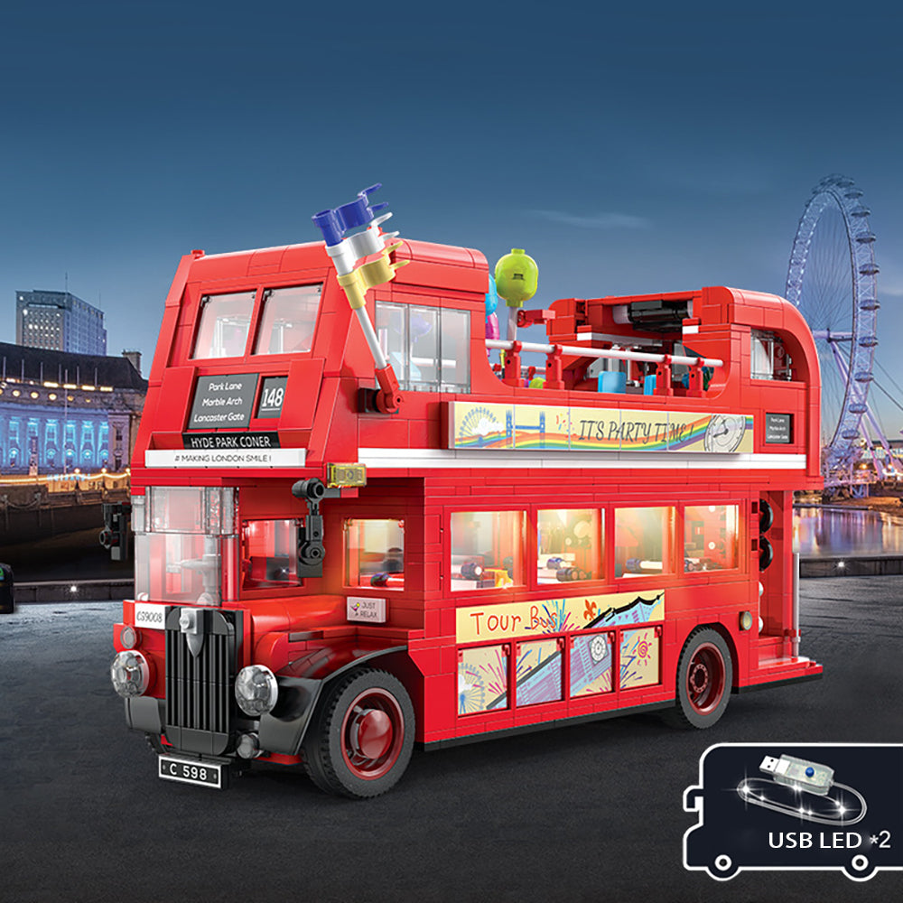 CADA Master C59008W Londoner Bus Modell Mit LED Beleuchtungs, MOC Bus Klemmbausteine Bausatz Kompatibel mit Lego Technik