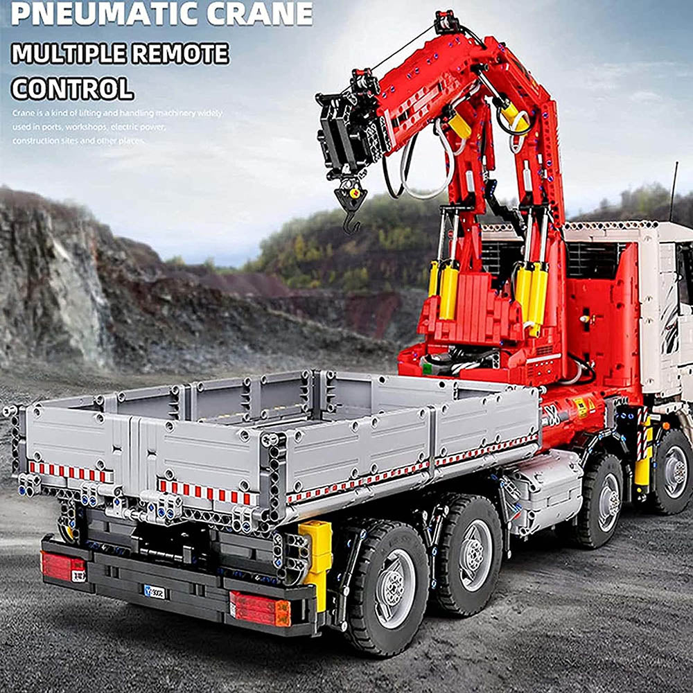 Technik Kran LKW, 8238 Teile Technik Pneumatik Truck mit Kran, Technic Ferngesteuert Auto mit 8 Motoren Bausatz Kompatibel mit Lego Technik