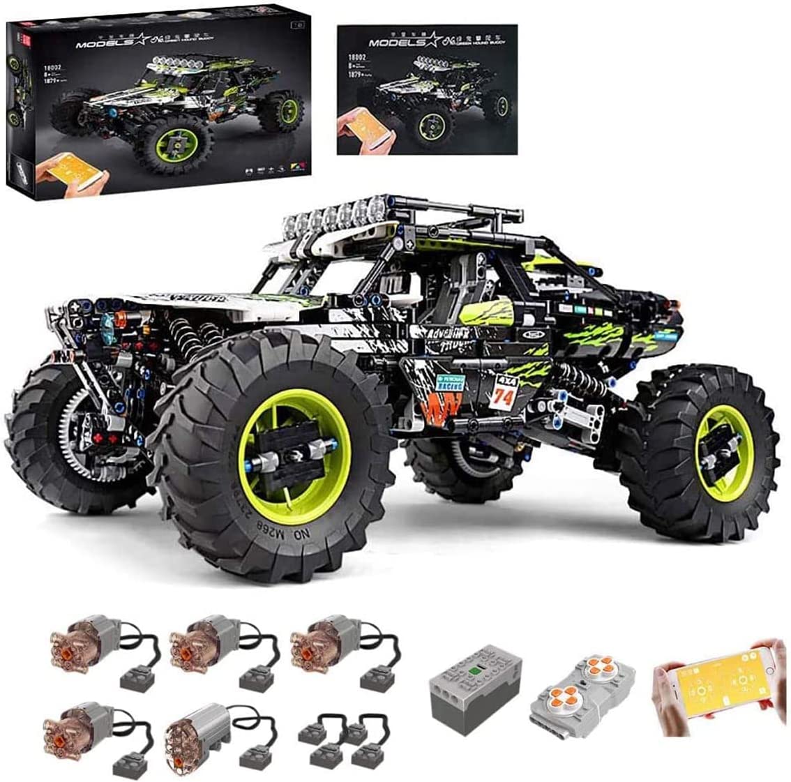 Technik 4x4 X-Treme Buggy, 1890 Teile Technik Geländefahrzeug Technic Ferngesteuert Auto mit 5 Motor und Fernbedienung Bauset Kompatibel mit Lego Technik