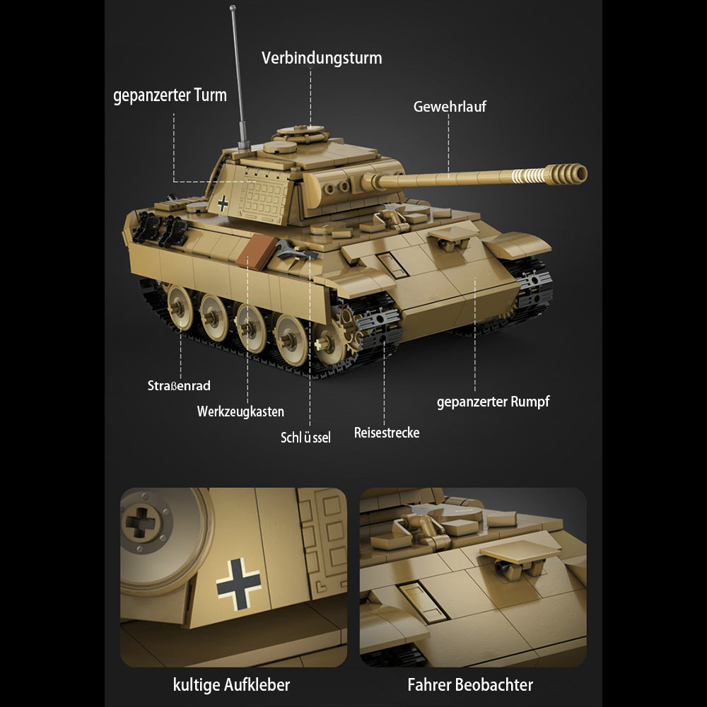 Technik Panzer Technik Panther Panzerkampfwagen V Panther Modell, 907 Teile Technik Panzer Ferngesteuert Panzer Motorisierte Modell Kompatibel mit Lego Technik