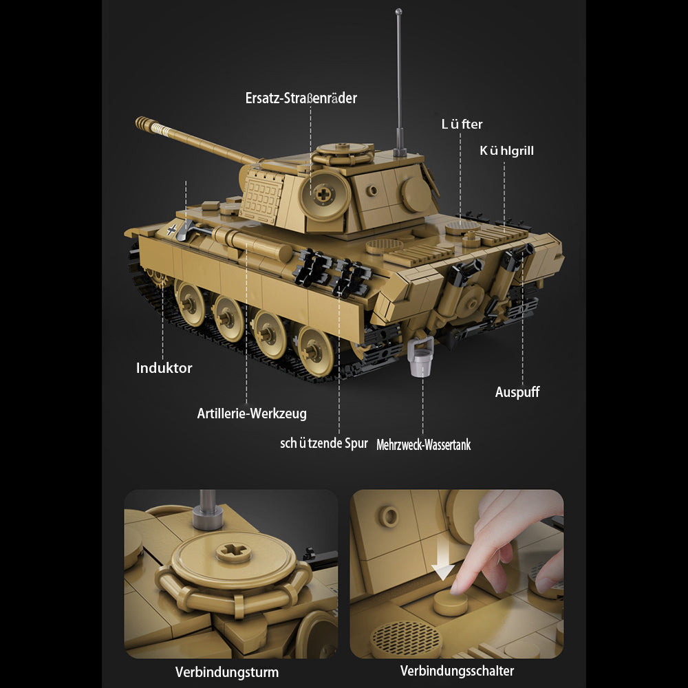 Technik Panzer Technik Panther Panzerkampfwagen V Panther Modell, 907 Teile Technik Panzer Ferngesteuert Panzer Motorisierte Modell Kompatibel mit Lego Technik