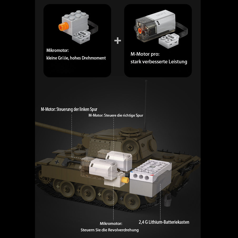 Technik Panzer Technik Panther Panzerkampfwagen V Panther Modell, 907 Teile Technik Panzer Ferngesteuert Panzer Motorisierte Modell Kompatibel mit Lego Technik