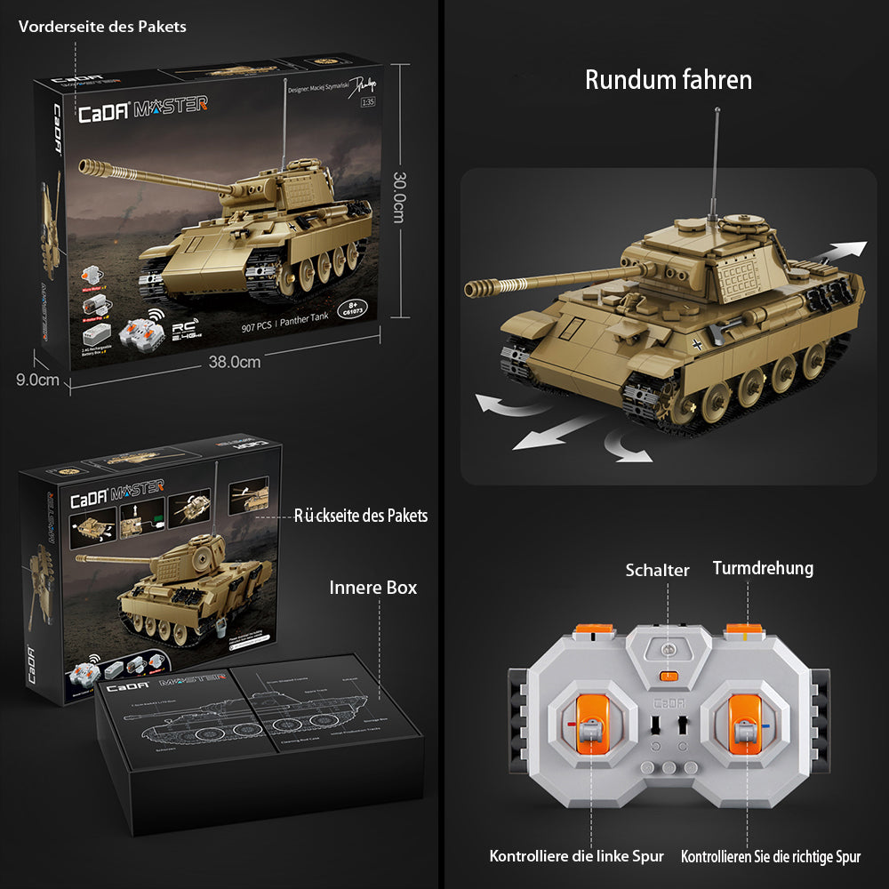 Technik Panzer Technik Panther Panzerkampfwagen V Panther Modell, 907 Teile Technik Panzer Ferngesteuert Panzer Motorisierte Modell Kompatibel mit Lego Technik