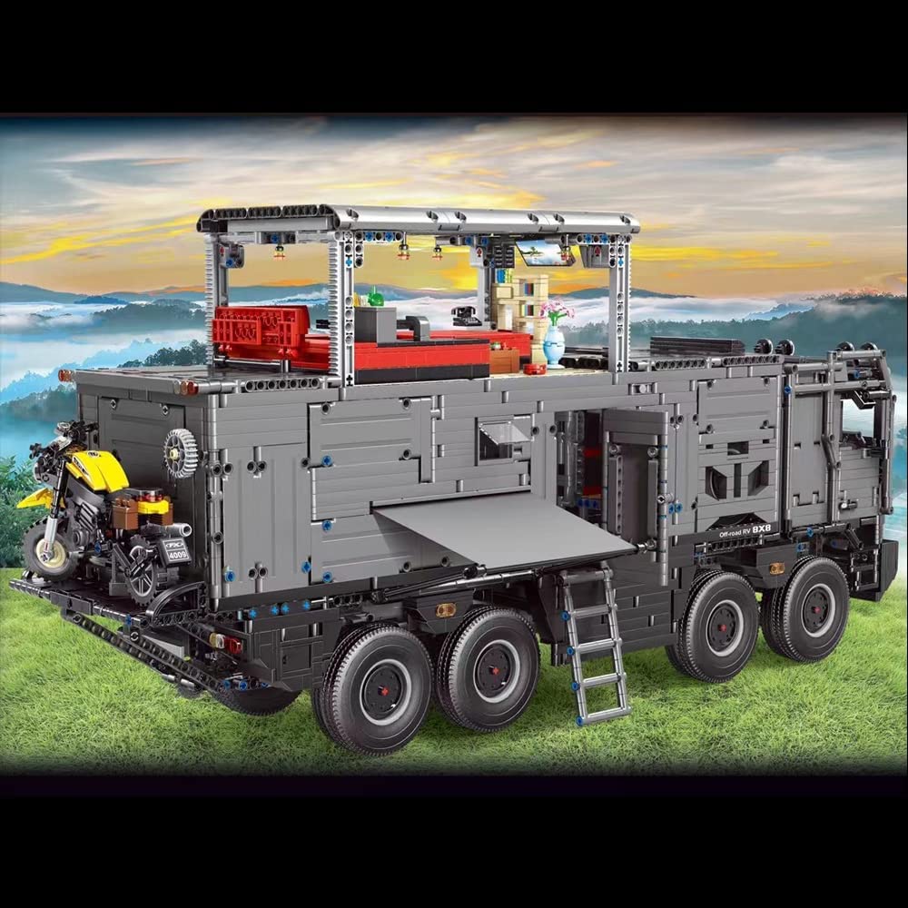 Technik Wohnwagen T4009, Technik 8x8 Off-Road Truck, 6068 Teile Technic Ferngesteuert Auto Motorisierte Modell mit 5 Motoren, Campingaufbau, Custom Bausteine Kompatibel mit Lego Technik