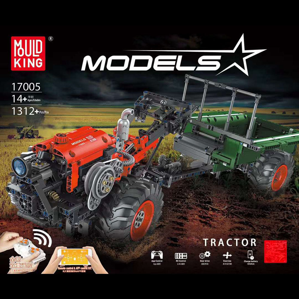 Technik Traktor Model, Mould King 17005, 1312 Teile Technik Ferngesteuert Traktor mit Motoren Bausatz Moc Klemmbausteine Kompatibel mit Lego Technik
