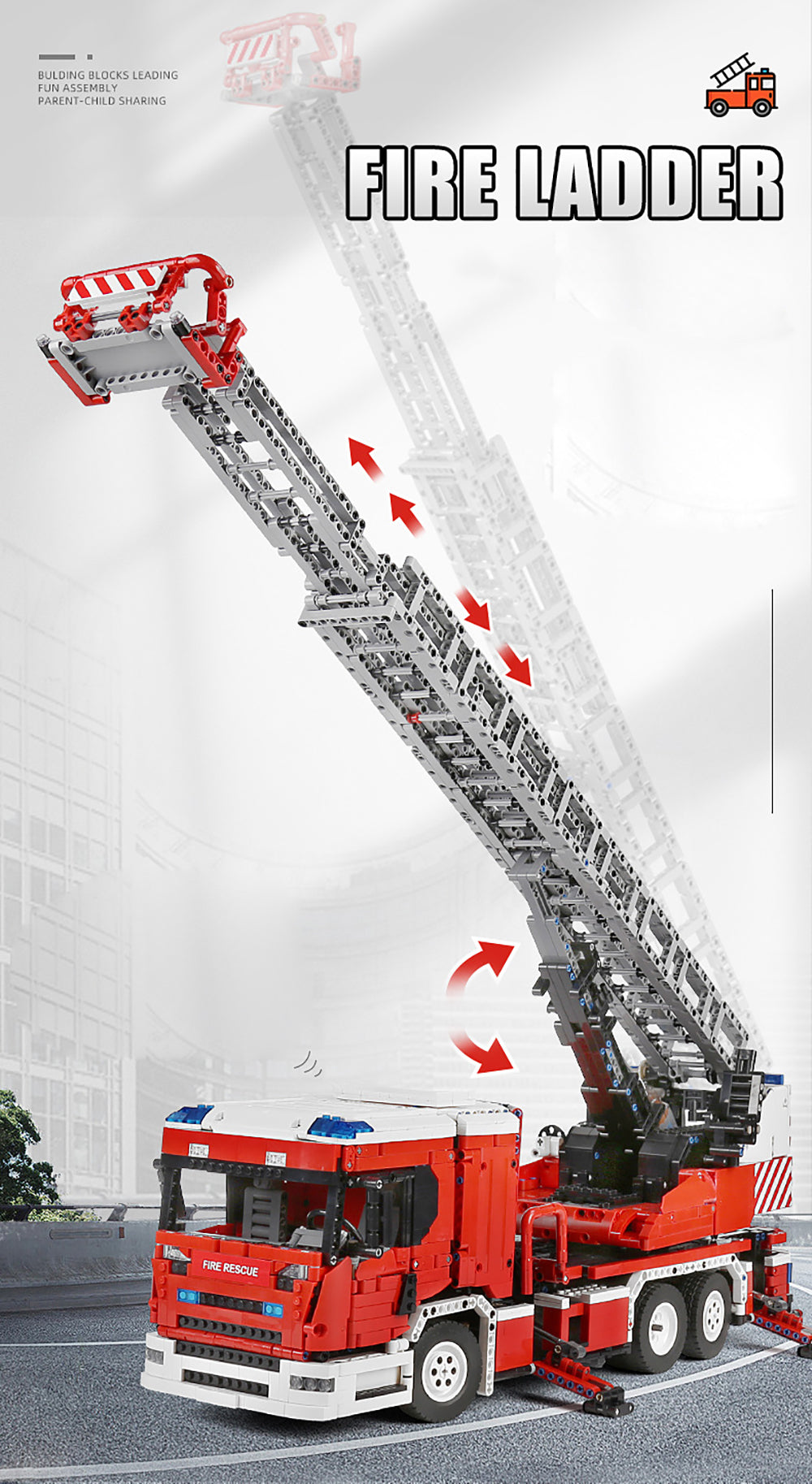 Technik LKW Feuerwehrauto mit Kranarm, 4886 Teile Technik Ferngesteuert Feuerwehr LKW mit 8 Motoren Modellbau Set Kompatibel mit Lego Technik
